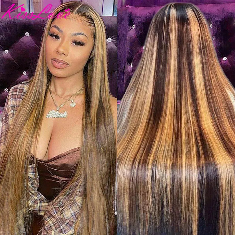 

13x4/13X6 Ombre Highlight Wig HD Transparent Lace Front Wigs Straight Honey Blonde Colored Lace Frontal Wig 4X4 Lace Closure Wig