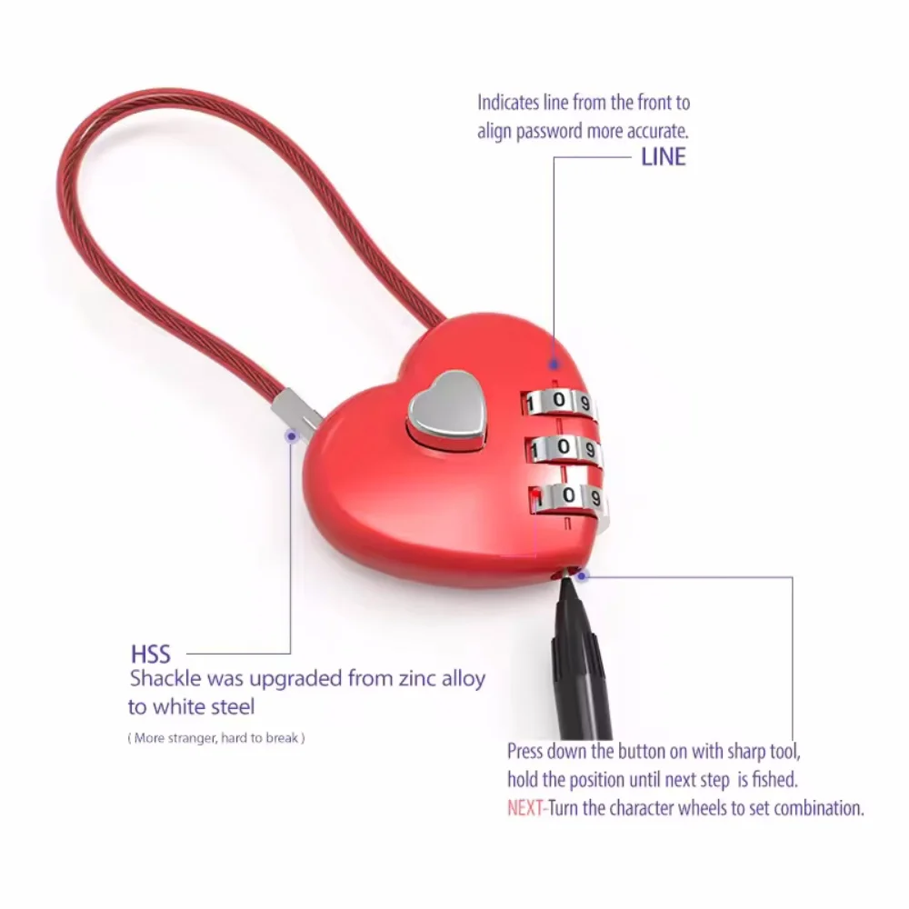 Love Lock Wedding Lock Heart Love Combination Lock School Bag Backpack Trolley Box Concentric Lock 6 Colors Zinc Alloy Padlock