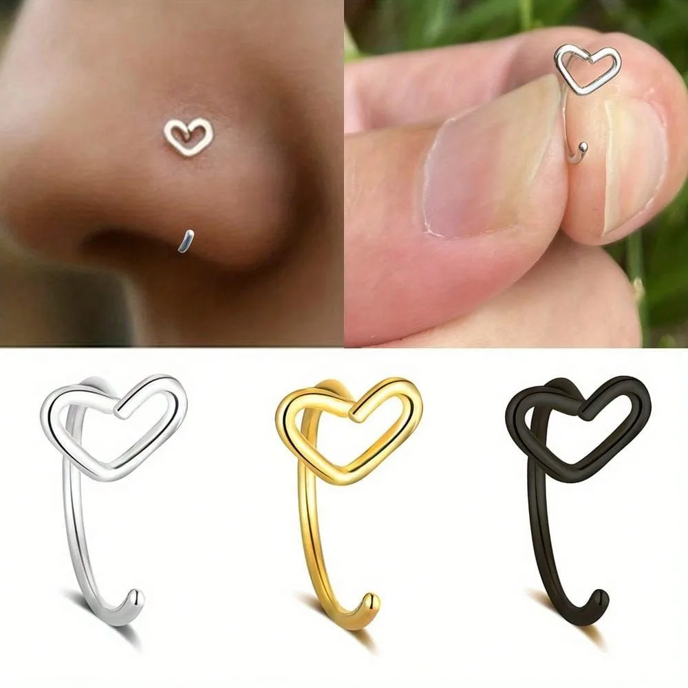 1PC Heart Nose Ring Stainless Steel Nose Piercing Body Jewelry Simply Style Daily Decoration 20G Nose Piercing Ring