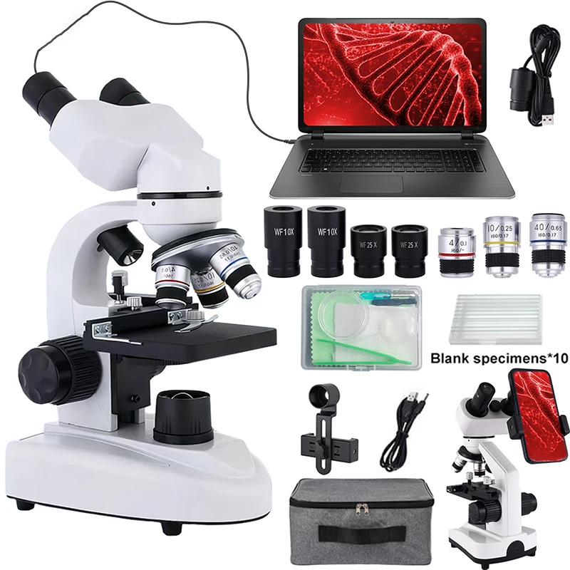 Composite Binocular Microscope with Electronic Eyepiece, 40X-2000X Microscope for Adults & Kids, Suitable for Education