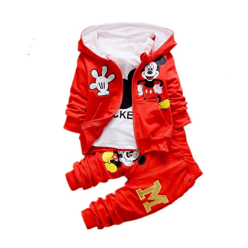 New Children Clothes Set Kids Boy Girl Long Sleeve T Shirts+Pants+Coat 3 PCS Mickey Autumn Outwear Suit Toddler Sport Tracksuits