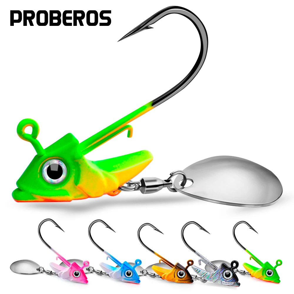 PROBEROS 1PCS Jig Head Fishing Hooks 7.5g-10.5g-15g Exposed Barbed Hooks with Spinner Spoon Soft Lure Jigging Fishhooks Tackle