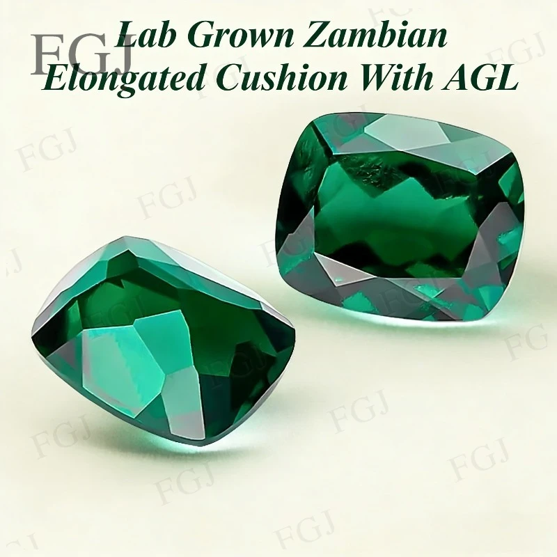 

4x6mm-12x14mm E-Cushion Lab Grown Zambian Emerald VVS1 With AGL Loose Stone Beads For Rings Pendant Jewelry Design DIY Materials