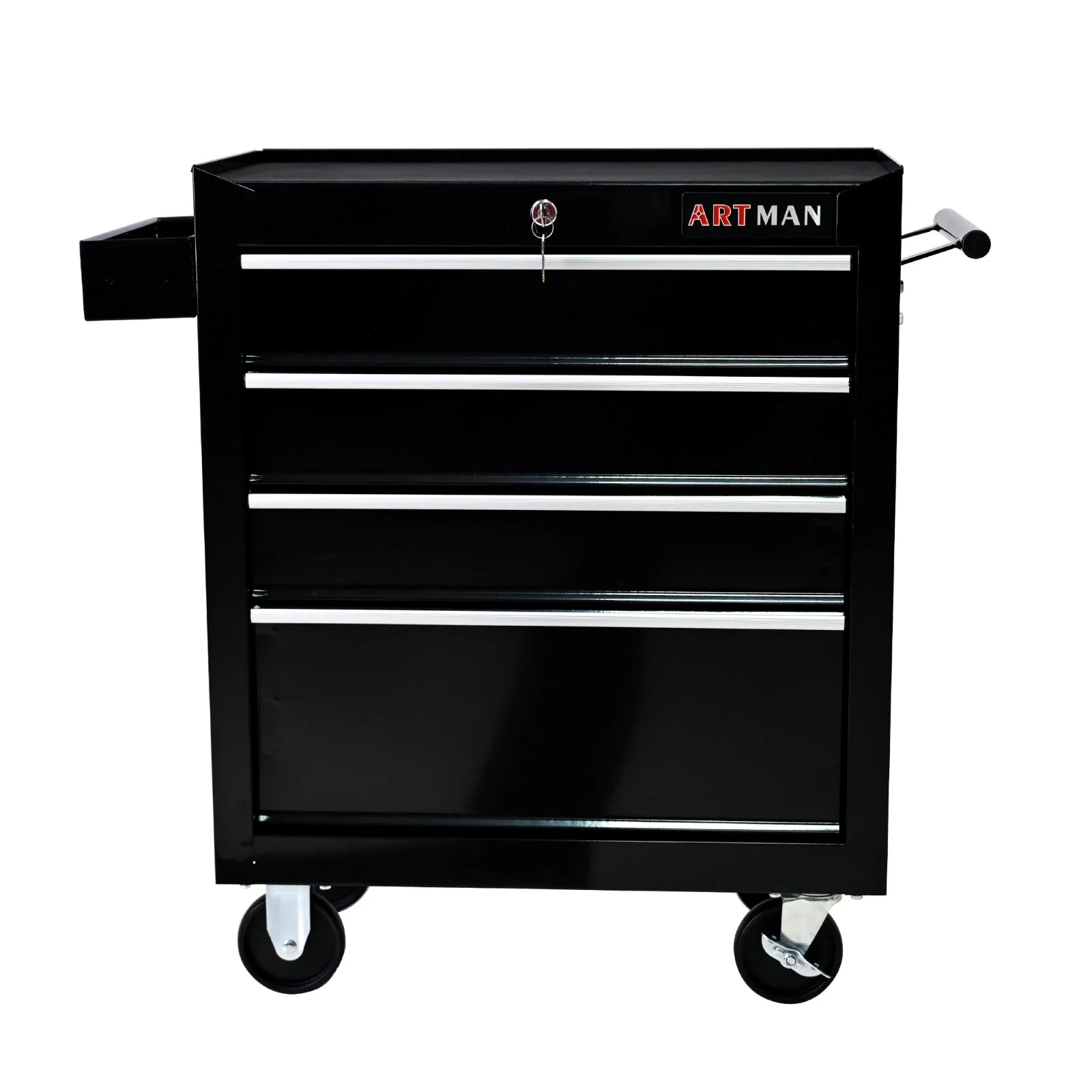 

4-Drawer Tool Cart, 24.25-Inch Rolling Tool Box with Key Lock and 4 Wheels for Garage, Warehouse, Shop, Repair Shop, Black