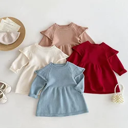 2024 New Korean Children Clothing Girls Baby Knitted Dress Fashionable Autumn and Winter Girls Sweater Princess Dress