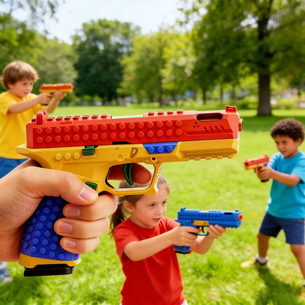 SIG17 Hangend speelgoedpistool Continu afvuren Bouwsteen Pistool Shell Gooien Airsoft Blowback Speelgoed Buitenschieten voor kinderen