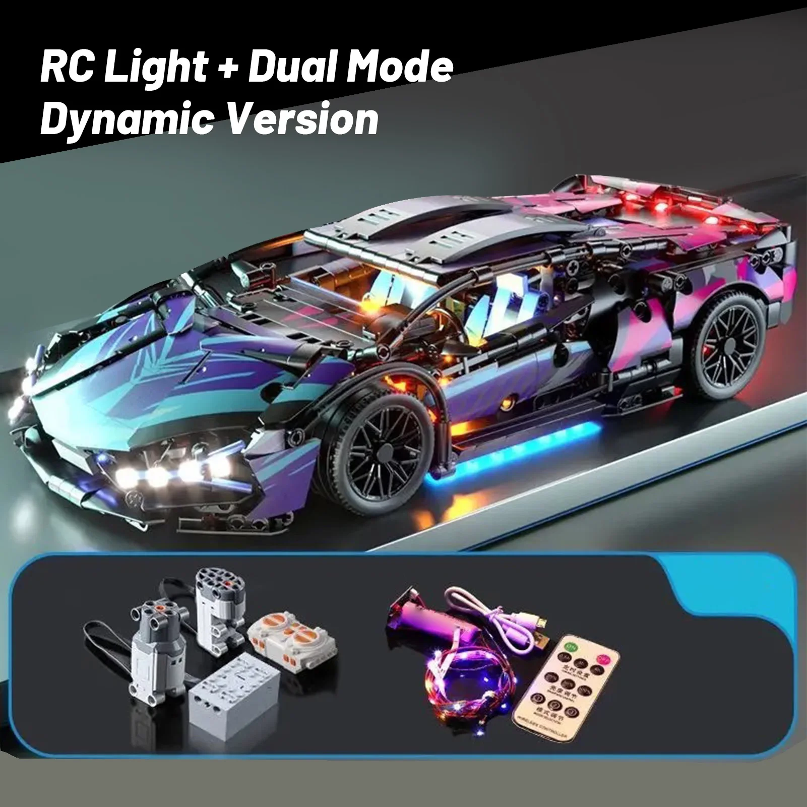 Set di blocchi di costruzione per auto RC Costruzione di auto telecomandata Schema di colori freddi APP programmabile Scala 1:14 per regalo di festa