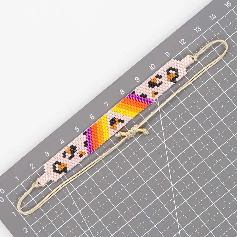 

Регулируемый браслет из богемного рисового бисера Браслет ручной работы Радужный градиент цвета Геометрия Леопардовый принт, Нерегулярный тренд, Трен