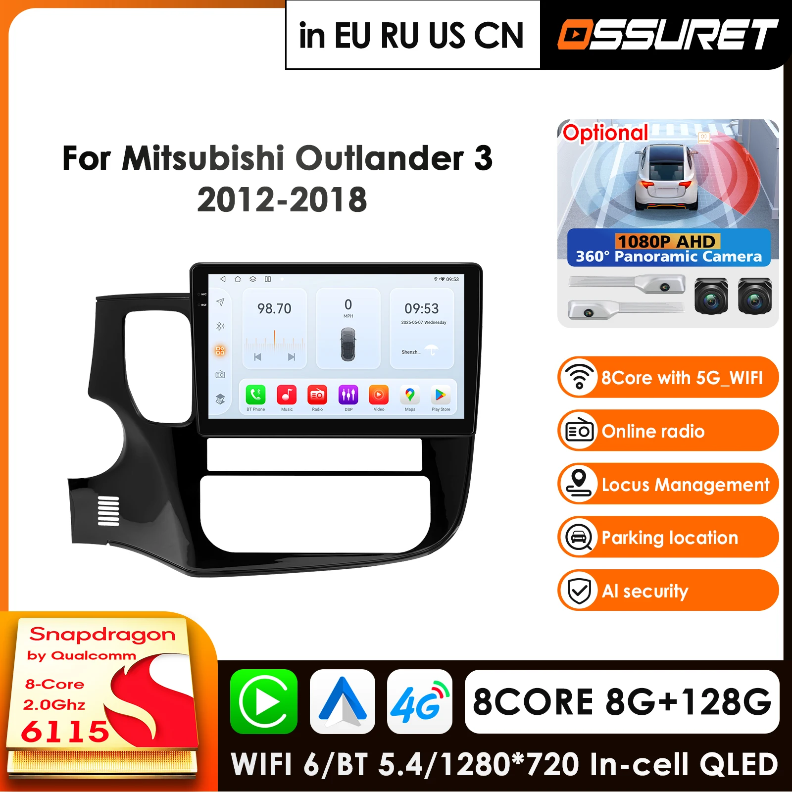 Carplay 4G-LTE 10.1 Inch Car Radio Android for Mitsubishi Outlander 3 GF0W GG0W Xl Player GPS 2 Din Stereo DSP Multimedia