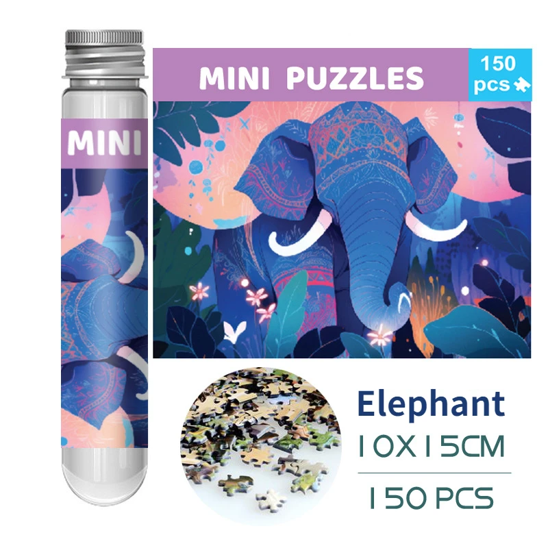 10*15cm 150 Pieces Mini Jigsaw Puzzles for Adults Kids Elephant Small Animal Series Painting Capsule Tube Intelligent Game Toys