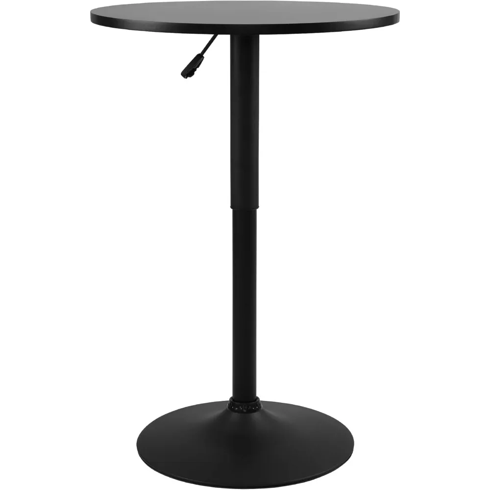 

Round Pub Table, Height Adjustable Bar Table 25-35 inches, 360 Swivel Black Table Top, with Black Chassis