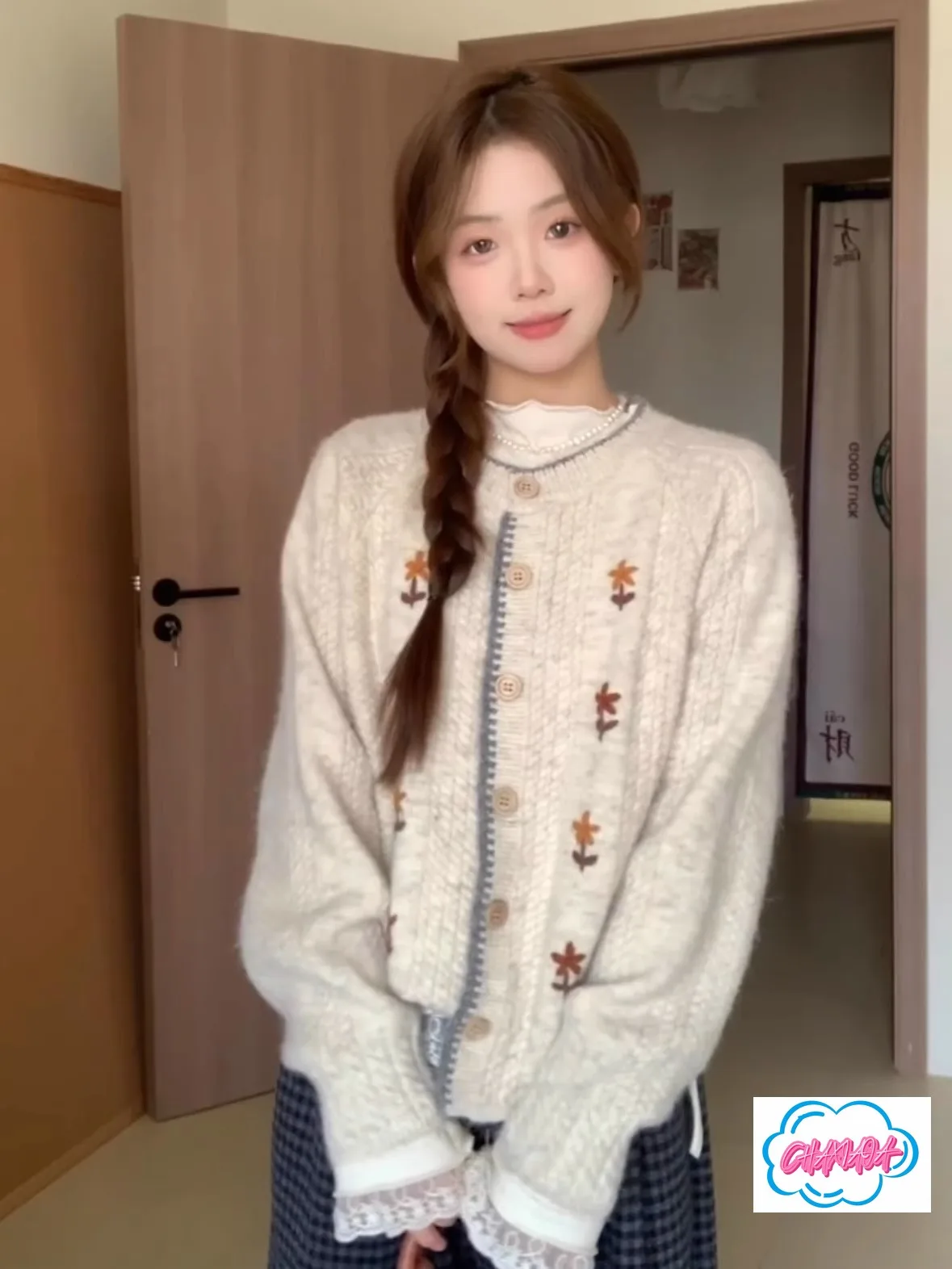 Japoński Słodki Sweter Rozpinany w Stylu Lazy Wind, Miękki, Woskowy, Lolita, Ekskluzywny, z Haftem Kwiatowym, Kurtka Sweter Damska na Jesień i Zimę