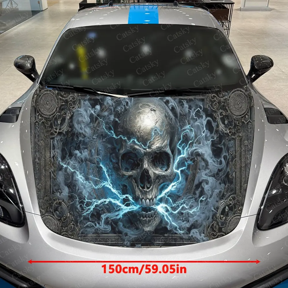 Blue Lightning Soul Breaker Car Vinyl Wrap, PVC Waterproof Car Hood Sticker, Self-Adhesive Scratch-Resistant Stickers