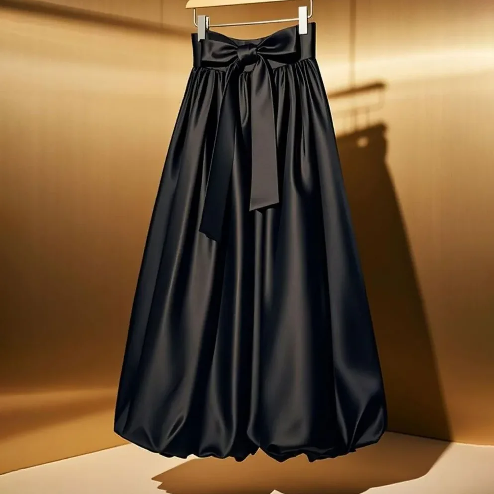 

Новая модная женская юбка весна-лето 2026: шикарная, с завышенной талией, бантом, из ацетатного атласа, в стиле французского шика