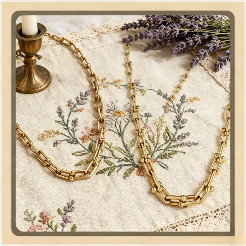 

Premium Jewelry exaggerated, heavy, smooth, minimalist horseshoe buckle chain necklace, European and American style necklace