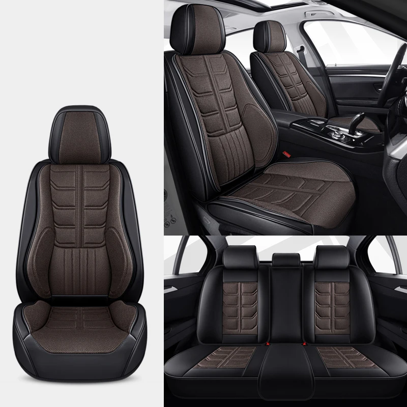 Universal Full Set Car Seat Covers For Omoda C5 Nissan Leaf X Trail T32 Kicks Navara D40 Leather+Flax Auto Accessories Interior