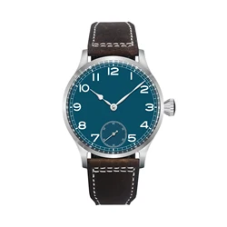 New 42mm Sterile Sapphire Crystal Black And White Blue Green Dial Fit ETA 6497 Manual Winding Men's Watch Leather Strap