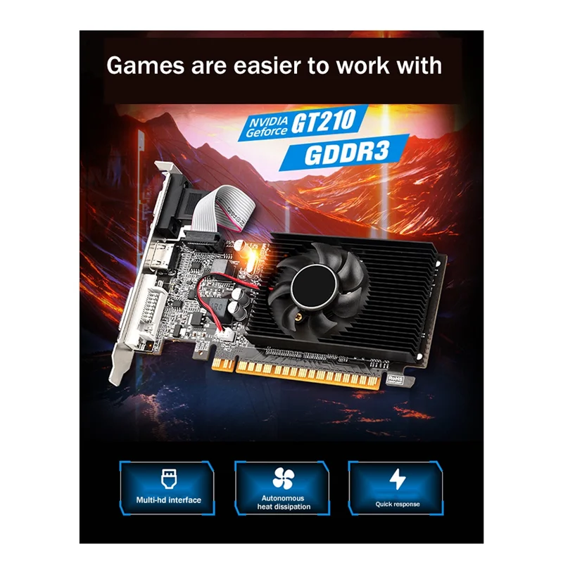 A42Z-GT210 1GB GDDR3 64Bit Graphics Card Pcle X16 2.0 GPU Computer Graphics Card DVI-D+VGA+HD Desktop Video Card