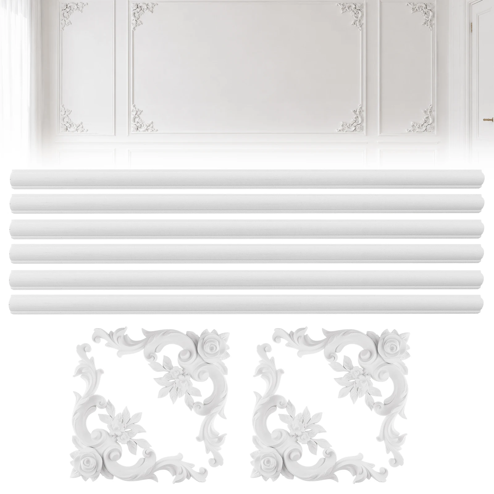10pcs Paintable DIY White PU French Style Corner Molding Set for Ceiling and  Walls