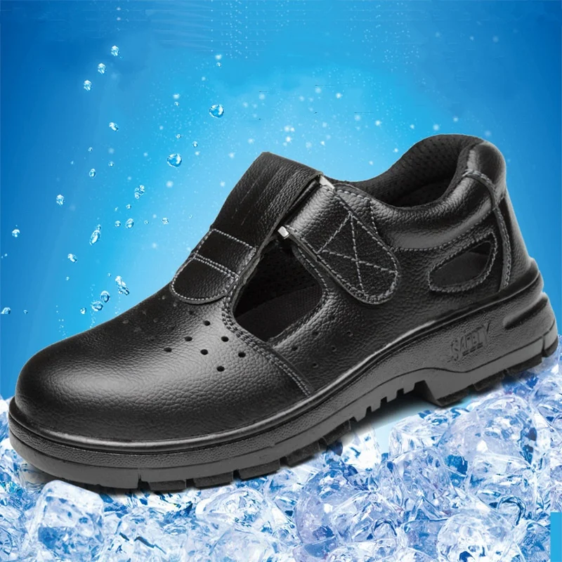 

plus size men fashion summer steel toe covers shoes cow leather worker safety shoe platform working sandals security boots male