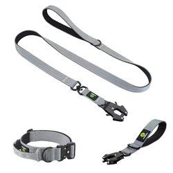 Tático Militar Collar Leash Set para Cães, Punho, Forte, Ajustável, Pet Acessórios de Treinamento, Cães Grandes, Pitbull