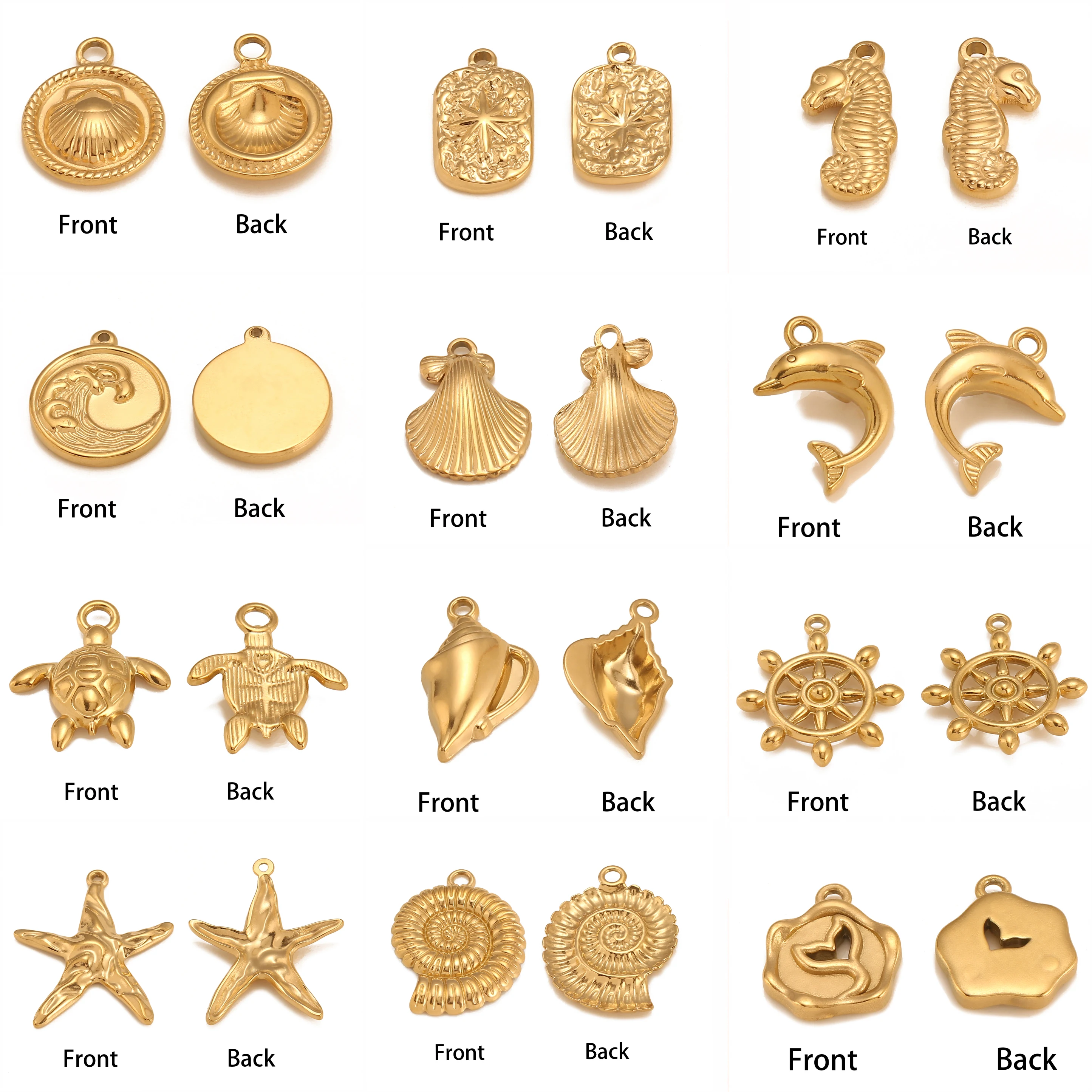 3pc/Lot Cute Ocean Wave/Starfish/Dolphin/Shell/Conch Charms For Jewelry Making Gold Color Jewelry Diy Earrings Necklace Bracelet