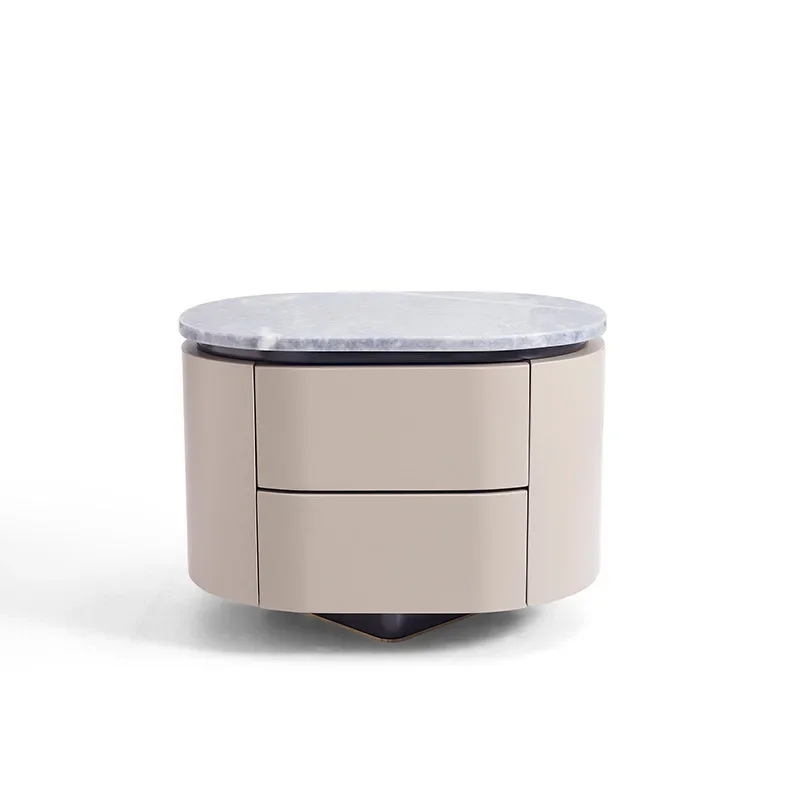 Italian minimalist bedroom new niche high-end marble solid wood bedside cabinet baking paint