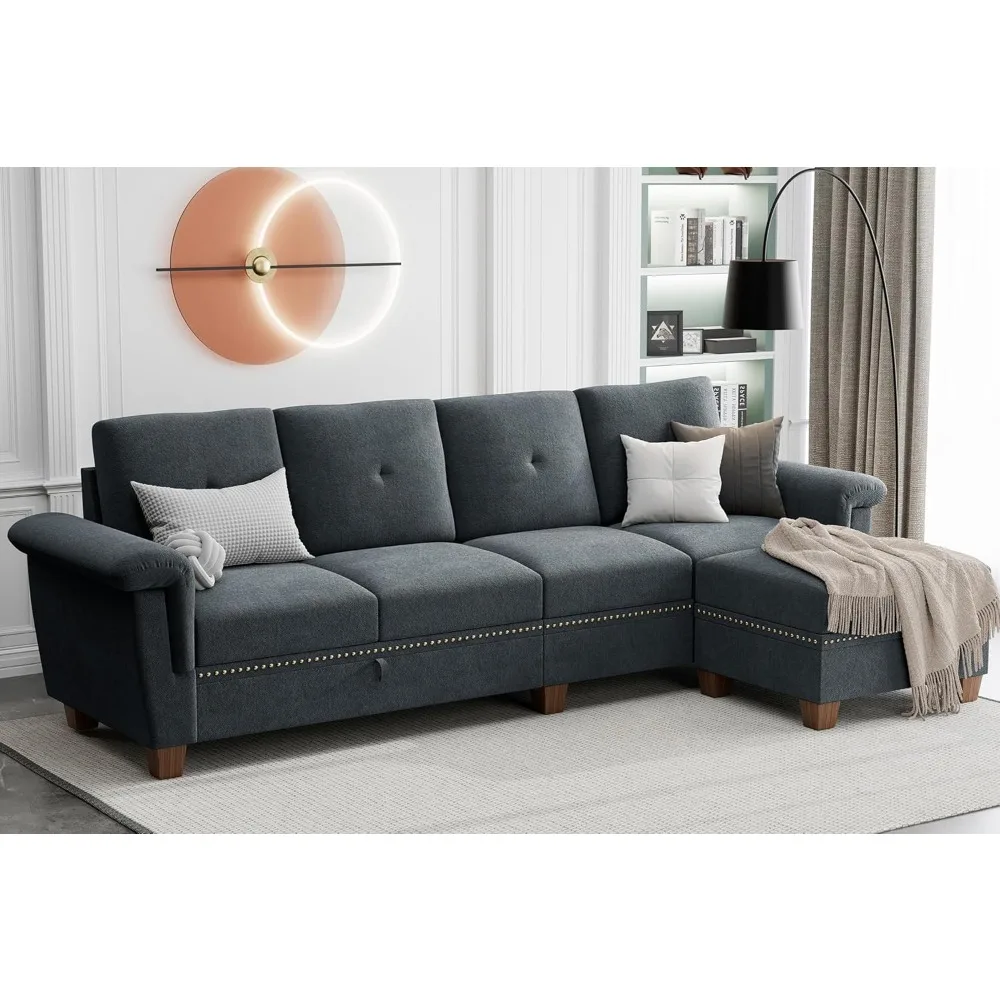 Sectional Couches for Living Room L Shaped Couch with Storage, 4-Seat Convertible Sectional Sofa Couch with Ottoman, Living Roo