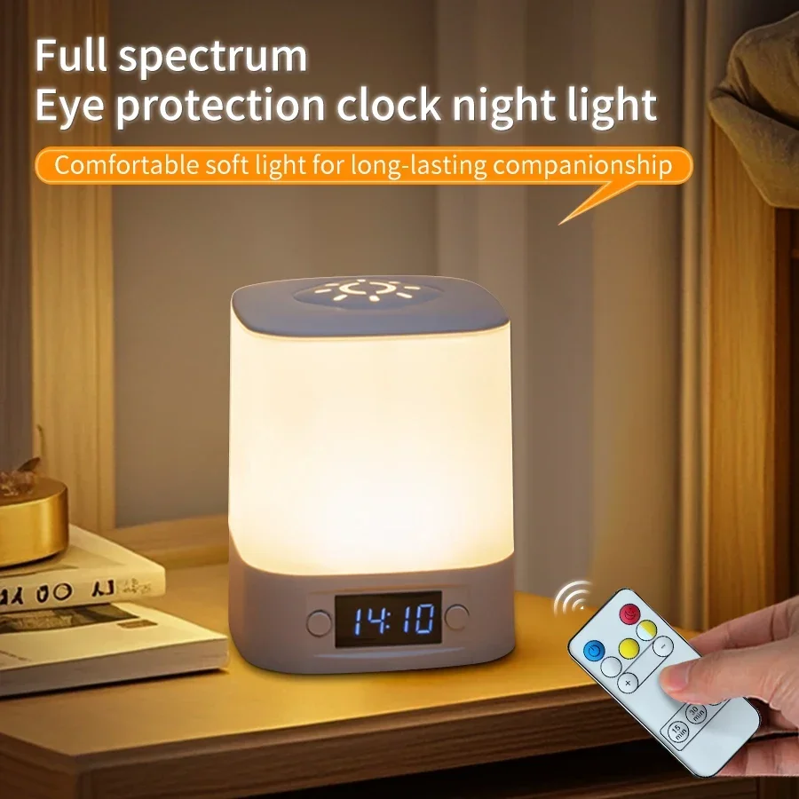 Rechargeable Led Night Light with Time Display USB-Powered Adjustable Brightness Bedside Lamp for Baby Nursery Reading Bedroom