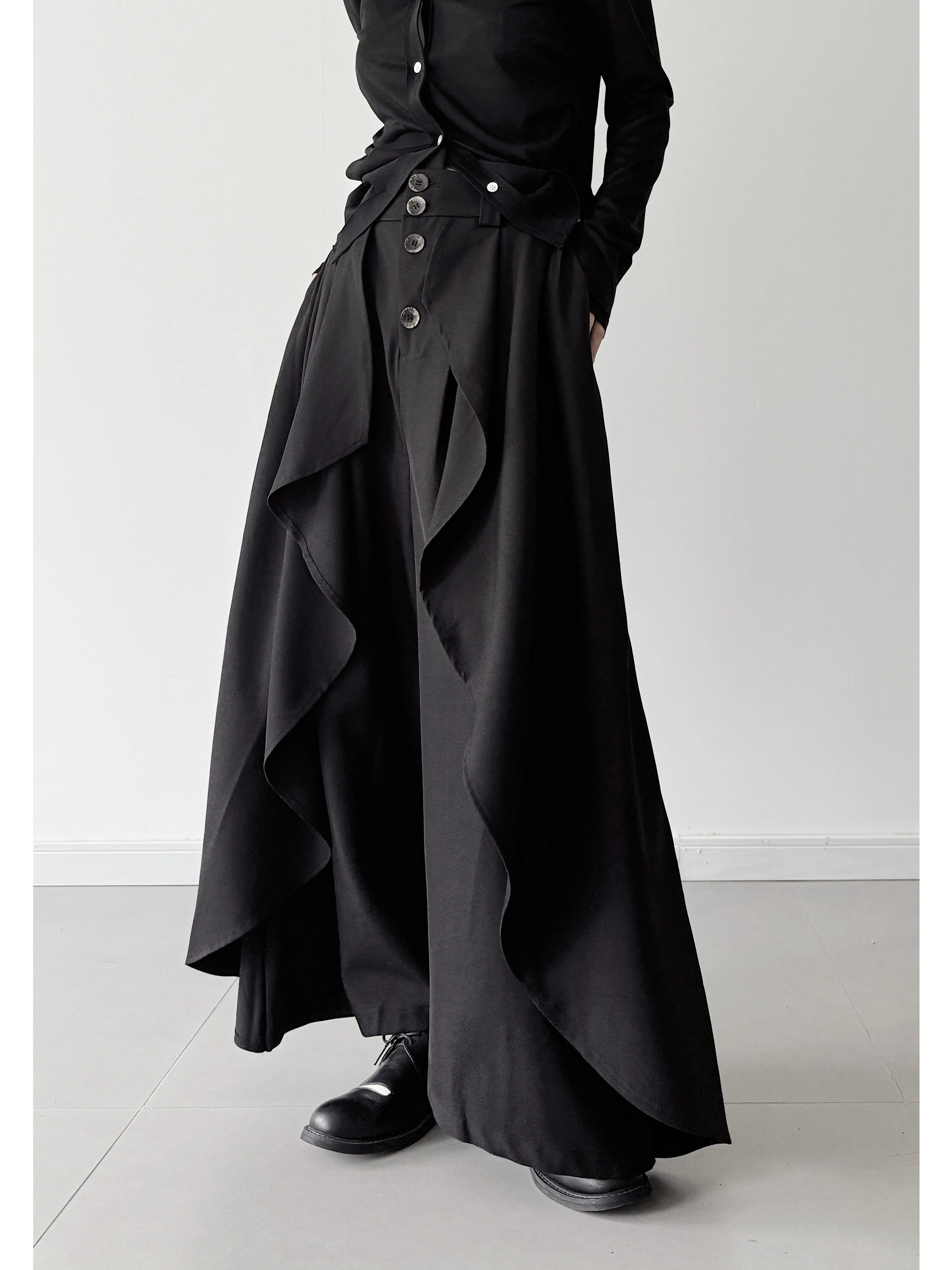 Dark Style Irregular Cut Wide Leg Pants Wood Grain  Casual Skirt Pants Draping Sensation Small Audience Design Sense