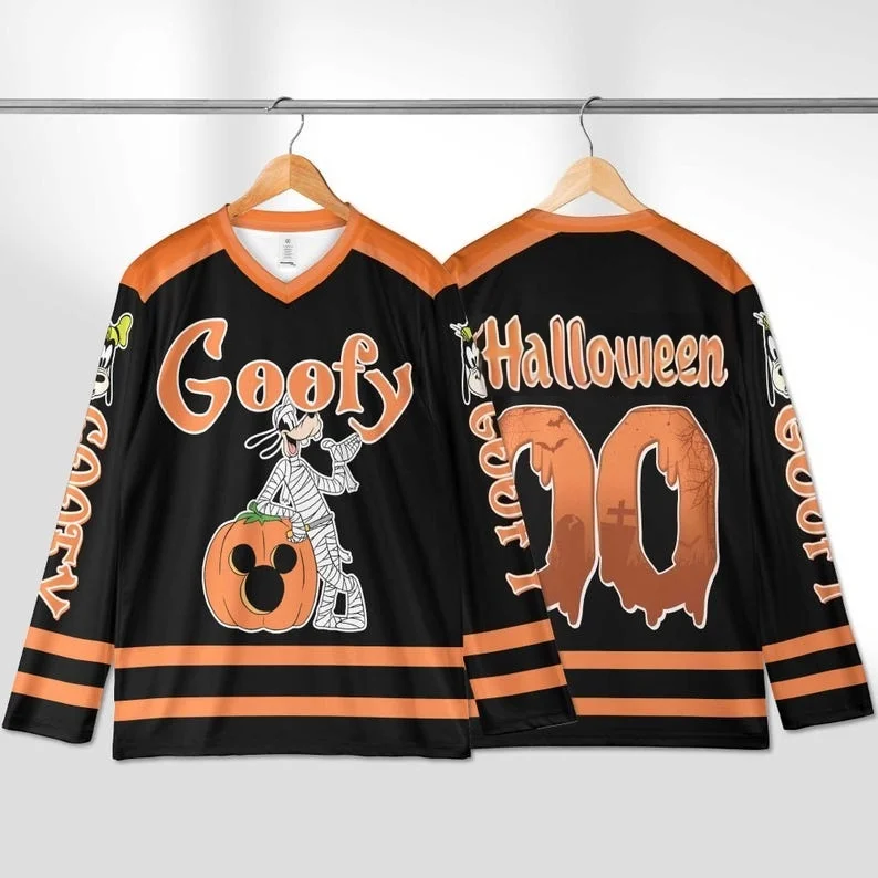 

Spring and Autumn Disney Halloween Goofy Mickey Mouse Baseball Jacket Oversized Long Sleeve T-shirt for Adults and Children