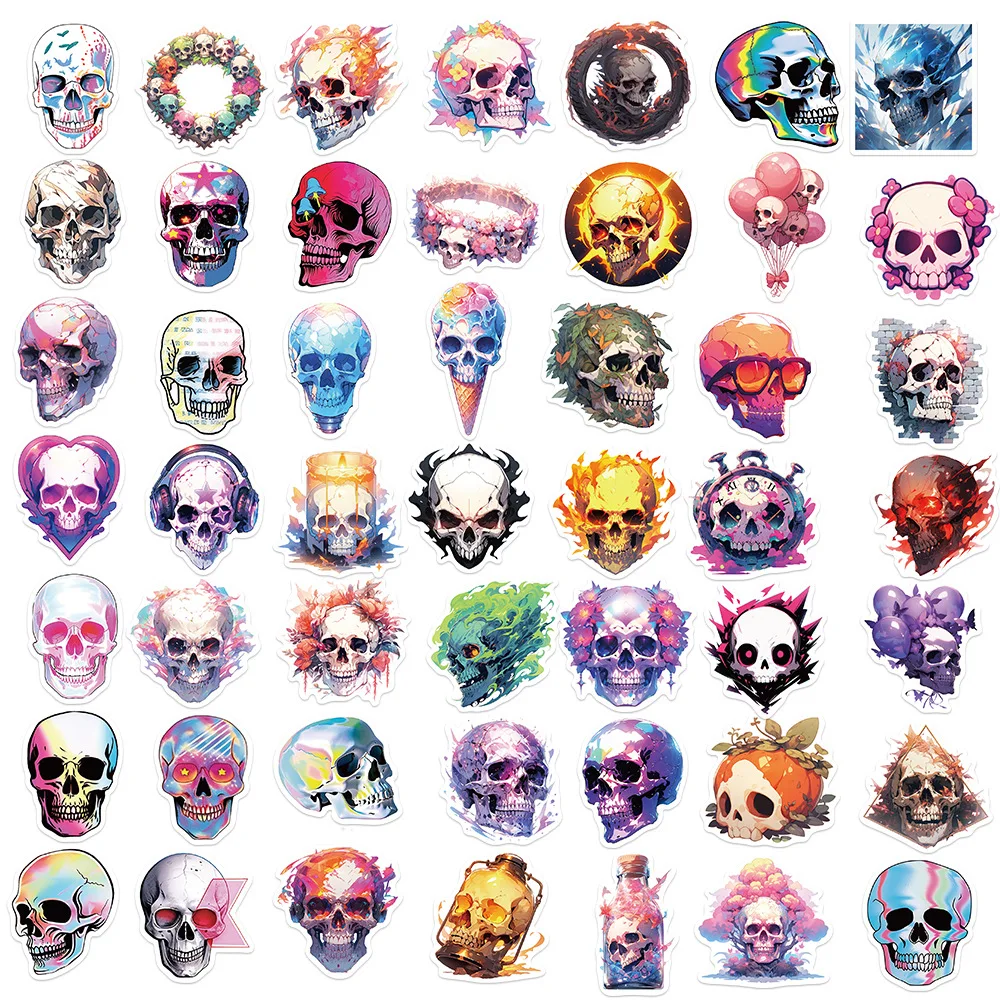 50pcs Gothic Punk Style Colorful Skull Series Graffiti Stickers Suitable for Laptop Helmets Desktop Decoration Stickers DIY Toys