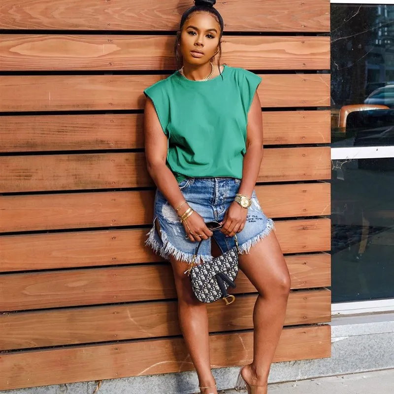 الأوروبية Sle المرأة Faion تي شيرت بلايز Ins Sle AL7 oulder القطن Svel هوديي لون نقي ملابس الشارع الشهير غير رسمية #5