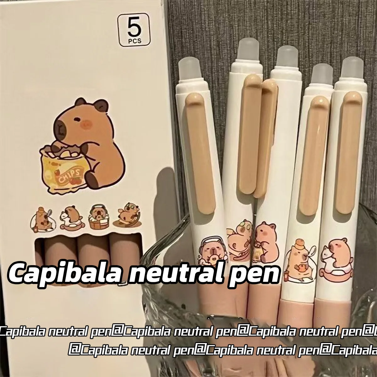 5pcs Press-to-Erasable Cute Kapibala Press-to-Eraser Pen, Easy-to-Write Erasable Pen, Posture Correcting and Grip Enhancement, C