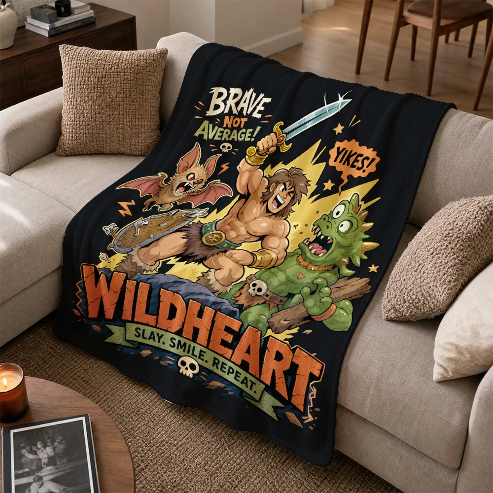 Wildheart Brave Not Average Funny Graphic Print Throw Blanket Sofa Throw Fleece Decorative Cushion Cozy Gift for Him Her