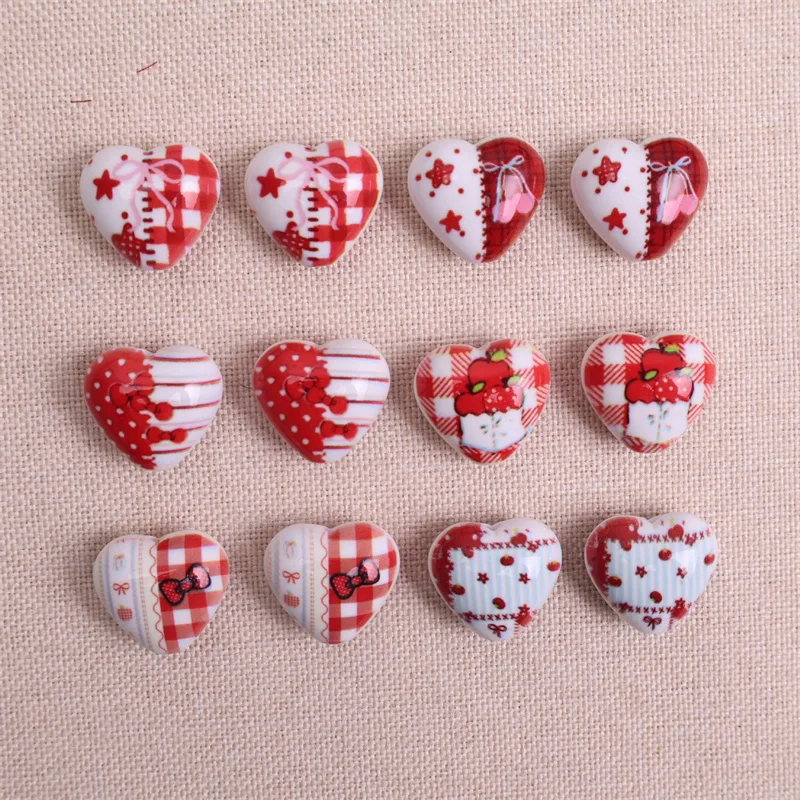 

Оптовая продажа, 100 шт./лот, цветной узор, принт, мультяшные сердечки, смоляные бусины с прямыми отверстиями, ювелирные изделия своими руками, аксессуары для волос для одежды