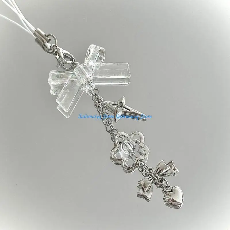 573B Stylish Beaded Keychain Pendant Acrylic Alloy Phone Charm Jewelry