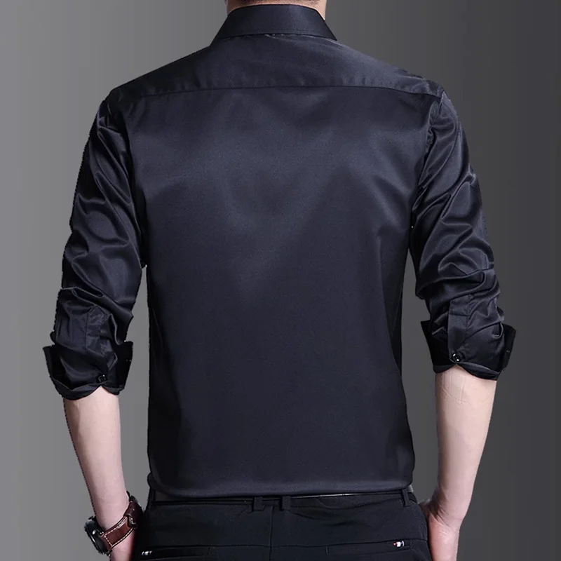 Men Turn-Down Collar Tuxedo Shirt Long Sleeve Regular Fit Button Down Wedding Dress Shirts Black White Gray 5XL 6XL 7XL