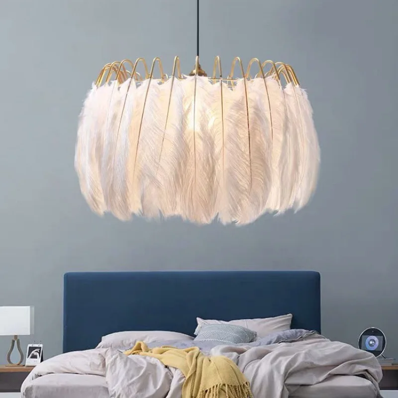 Modern Led Pendant Lamps Feather Nordic Hanging Lighting Fixtures Living Bedroom Indoor Decor White Luminaire Suspension Lights