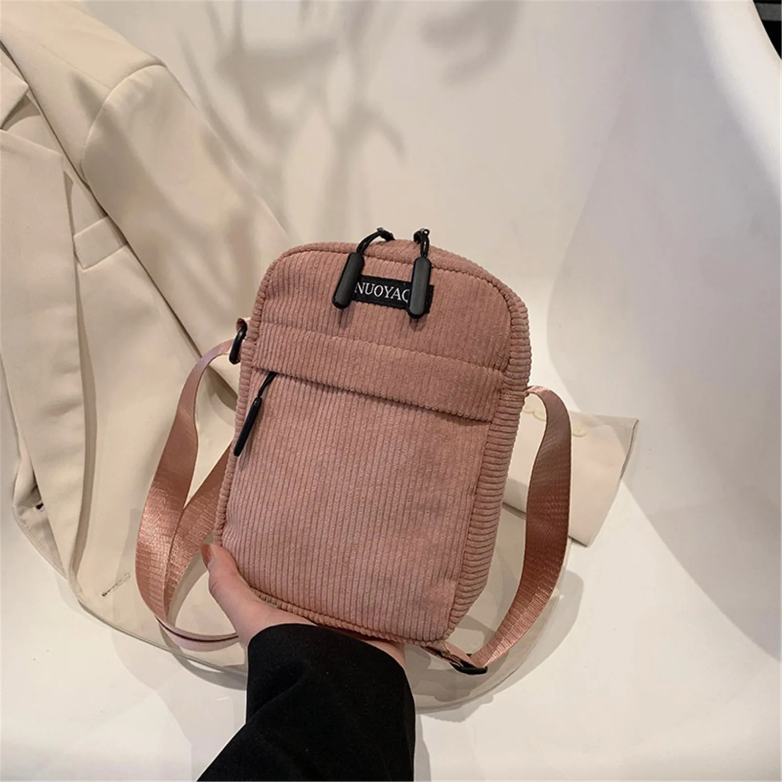 ISKYBOB Women Corduroy Crossbody Bag Fashion Casual Sports Mobile Phone Shoulder Bag with Adjustable Strap Small Crossbody Bag