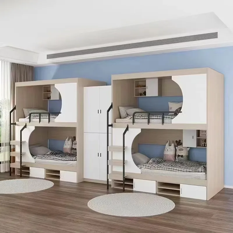 Modern Multifunctional Metal Twin Loft Bunk Bed Single Capsule Pod Stairs Desk Slide for Hotel School Dormitory Apartment