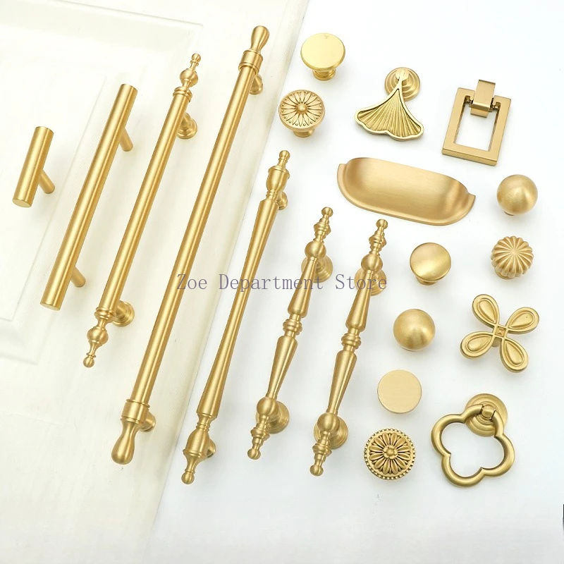 

Латунная ручка, дверь шкафа, французский шкаф, светильник, роскошная дверная ручка, современный простой американский золотой ящик, медная ручка