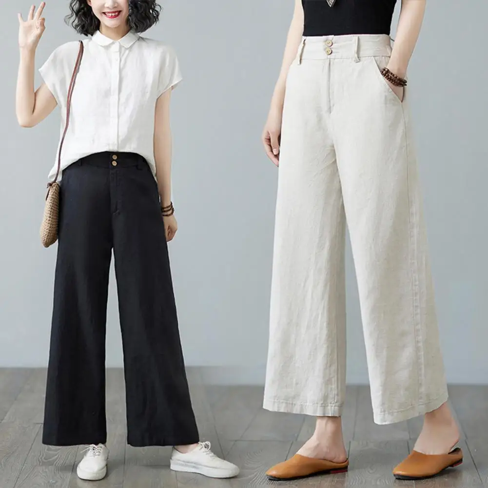 Soft Touch Women Trousers Stylish Women's High Waist Wide Leg Pants with Pockets for Daily Wear Elastic Waist Straight for Women