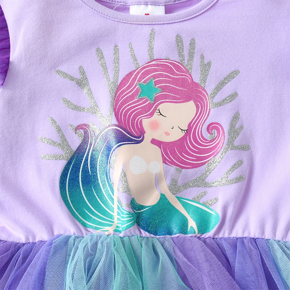 2024 New Princess Dress Mermaid Spring Autumn Girls Dress Ruffle Long-sleeved Children\'s Party Clothes Gradient Mesh Kids Dress