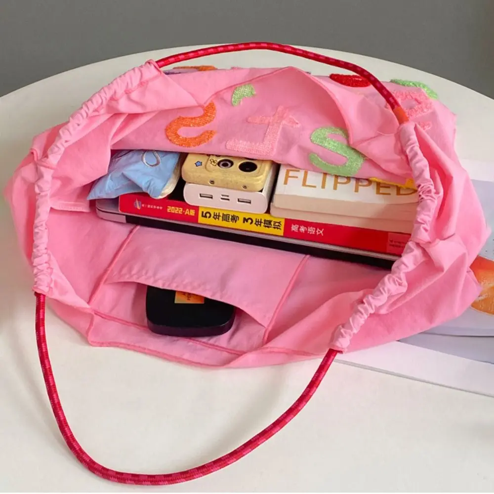 Letter Embroidery Shopping Bag Durable Japanese-style Tote Large Capacity Handbag Travel Shoulder Bag