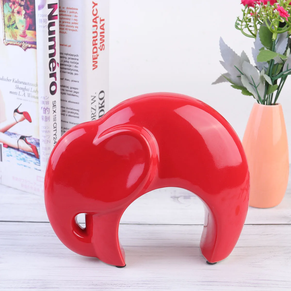 

1Set Elephant Desktop Craft Ceramic Decoration Red L Black S Charming Table Ornament Home Office Decoration Eco-Friendly