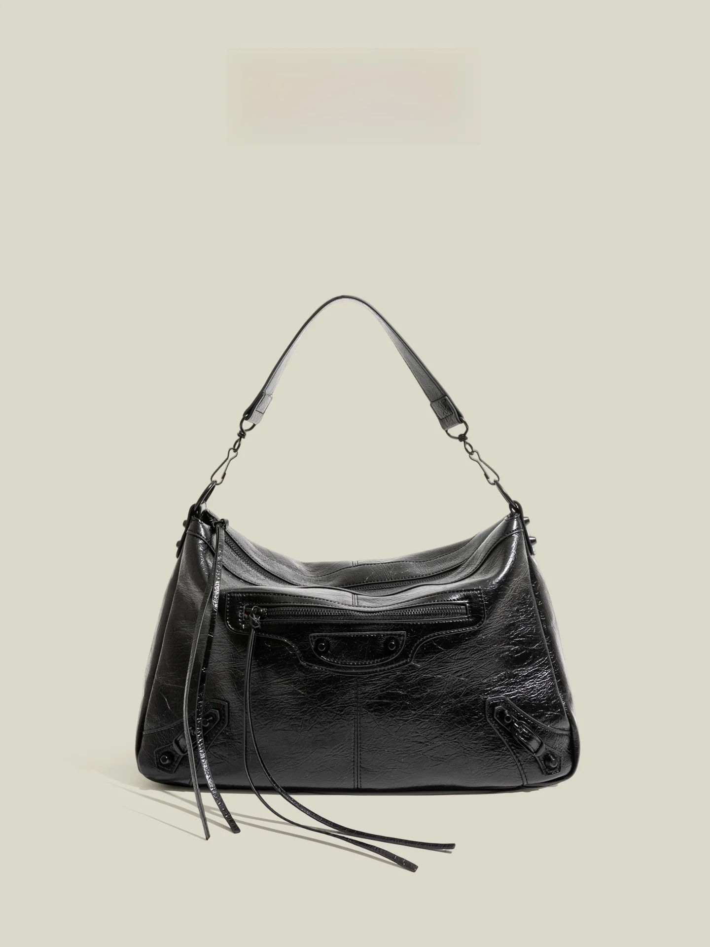 

Korean Sle Oil Wax Leather PU oulder Bag Motorcycle Wind Underarm Bag Casual Simple Leisure Lo Cotton Detachable