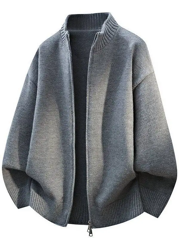 

Мужской вязаный кардиган на молнии, утепленная зимняя верхняя одежда, повседневная толстовка из полиэфирного волокна с длинными рукавами, молодежная универсальная модель