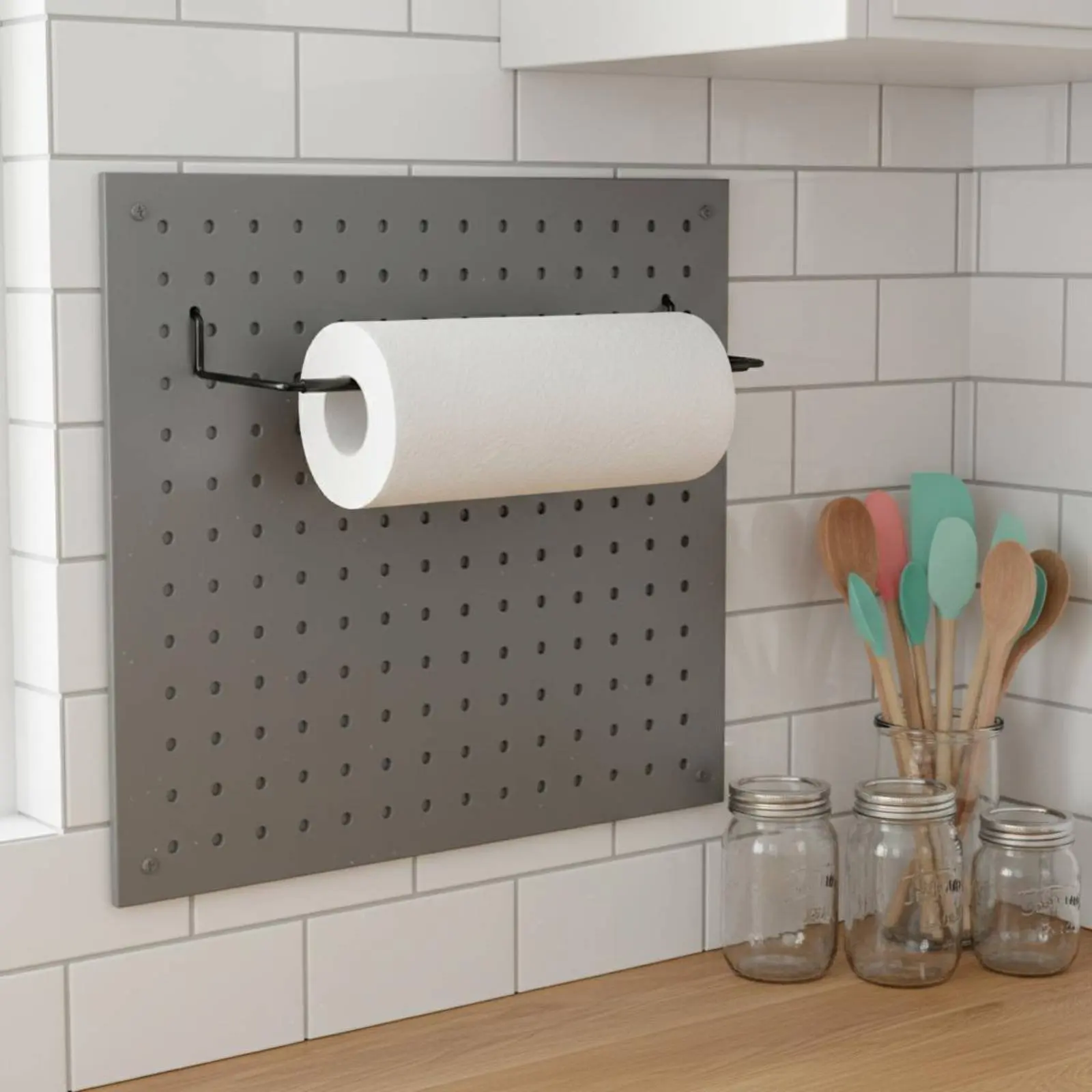 

Pegboard Paper Towel Holder Easy to Install Pegboard Tissue Roll Holder Storage Accessory Baking Finish for Kitchen