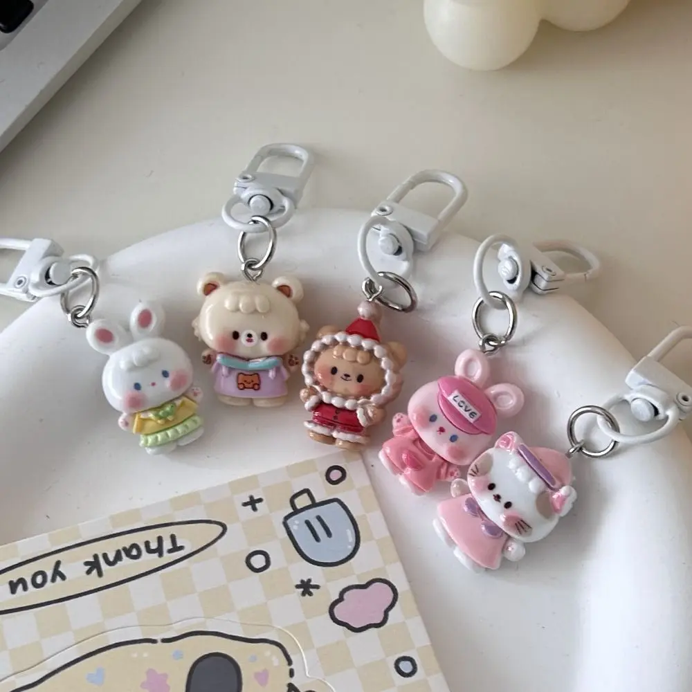 

Funny Resin Rabbit Doll Key Chain Cartoon Creative Funny Cat Key Ring Mini Bear Animal Bear Bag Pendant Schoolbag Pendant